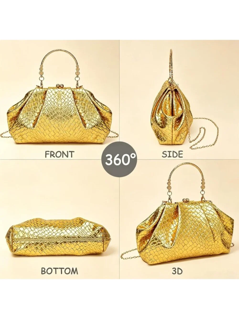 Chic Gold Dumpling Clutch Purse for Women | Evening Handbag with Wristlet